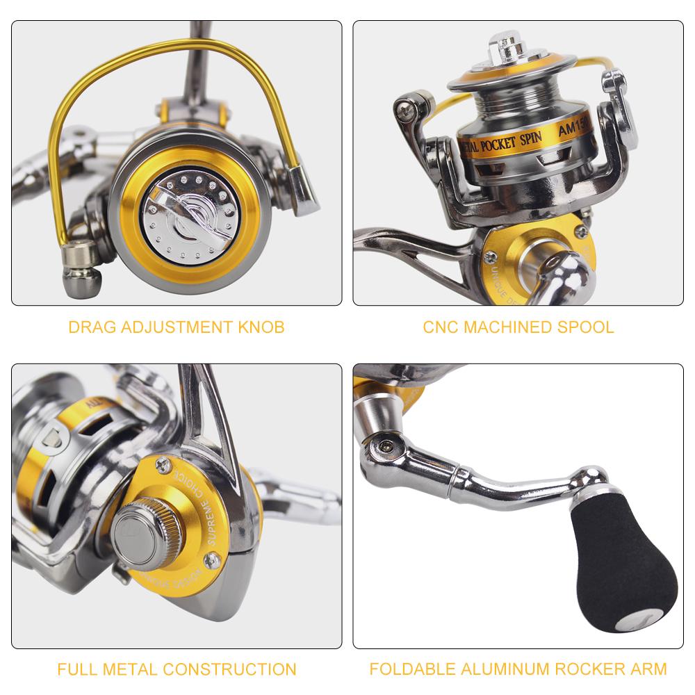 HUIOP Mulinello Da Spinning Mini, 3+1 Cuscinetti, Rapporto 5.0:1, Capacità 2#-80m, Peso 175g, Colore Oro/Rosso, Attrezzatura Pesca Su Ghiaccio