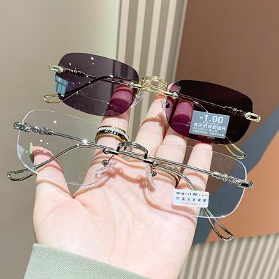 Men Rimless Anti-Blue Light Glasses Photochromic Glasses Women Alloy Frame Ultra Light Computer Goggles Sunglasses