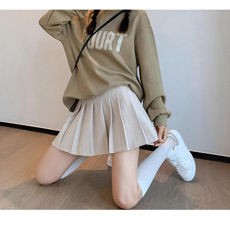 Women's High Waist Pleated Skirt A Line Slim Solid Color Preppy Mini Skirt Casual Skirt