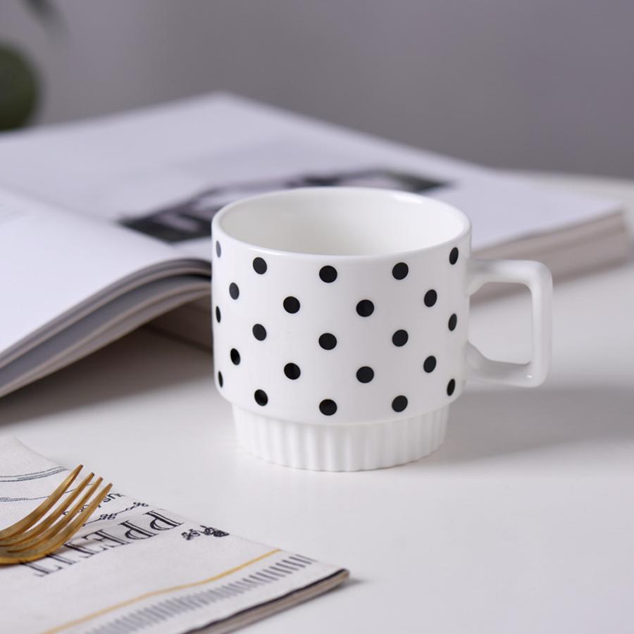 Nordic Style Polka Dot Stripe Ceramic Mug Breakfast Milk Tea Cup with Handle 1pc чёрный