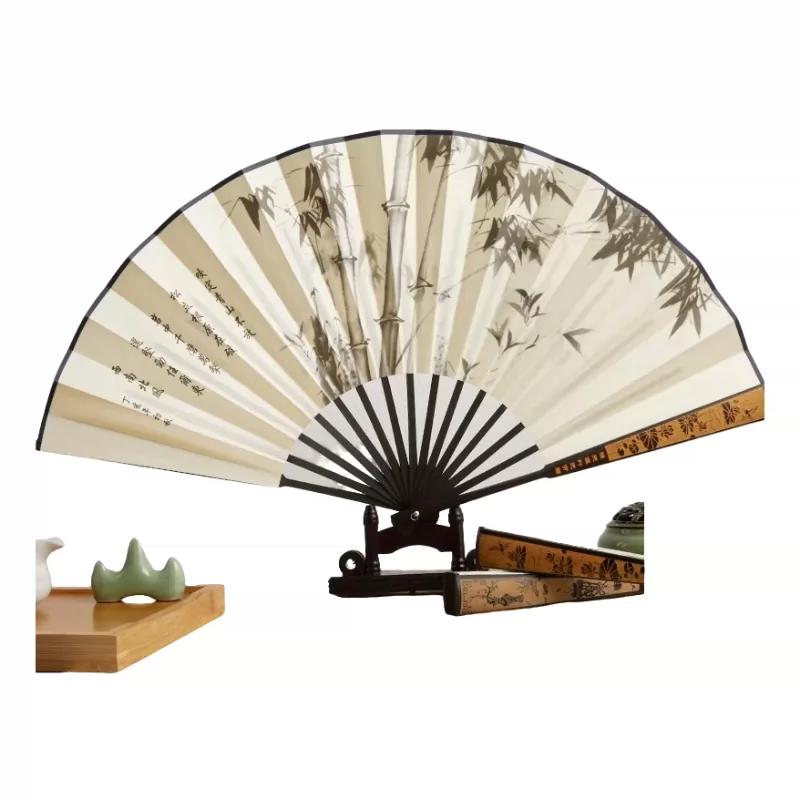 10inch Ancient-Style Folding Fan for Men, Summer Silk Folding Fan, Bamboo Fan for Hanfu, 2026 New Model Portable Fan