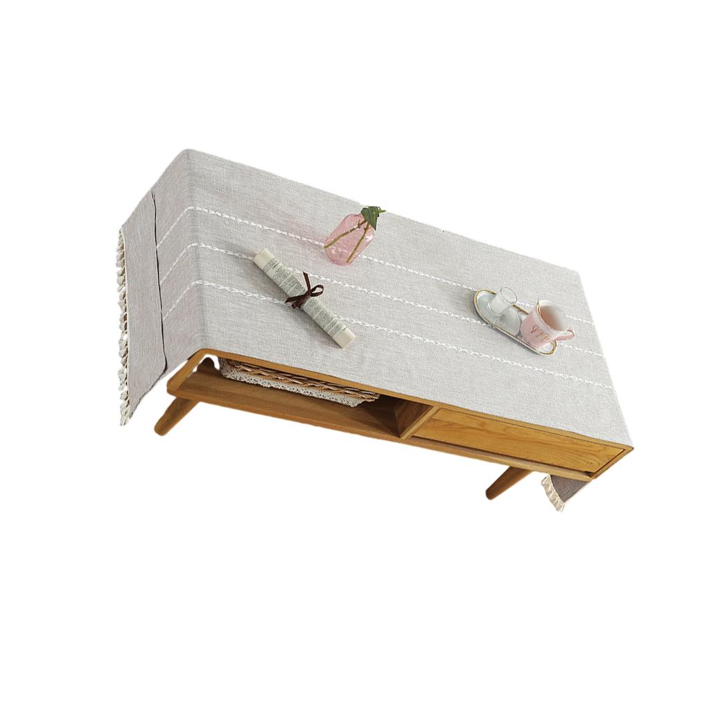 

Cotton Linen Tablecloth Rectangular TV Cabinet Coffee Desktop Fringe Waterproof Table Cloth for Dining Hall Garden 50*145cm,beige coffee