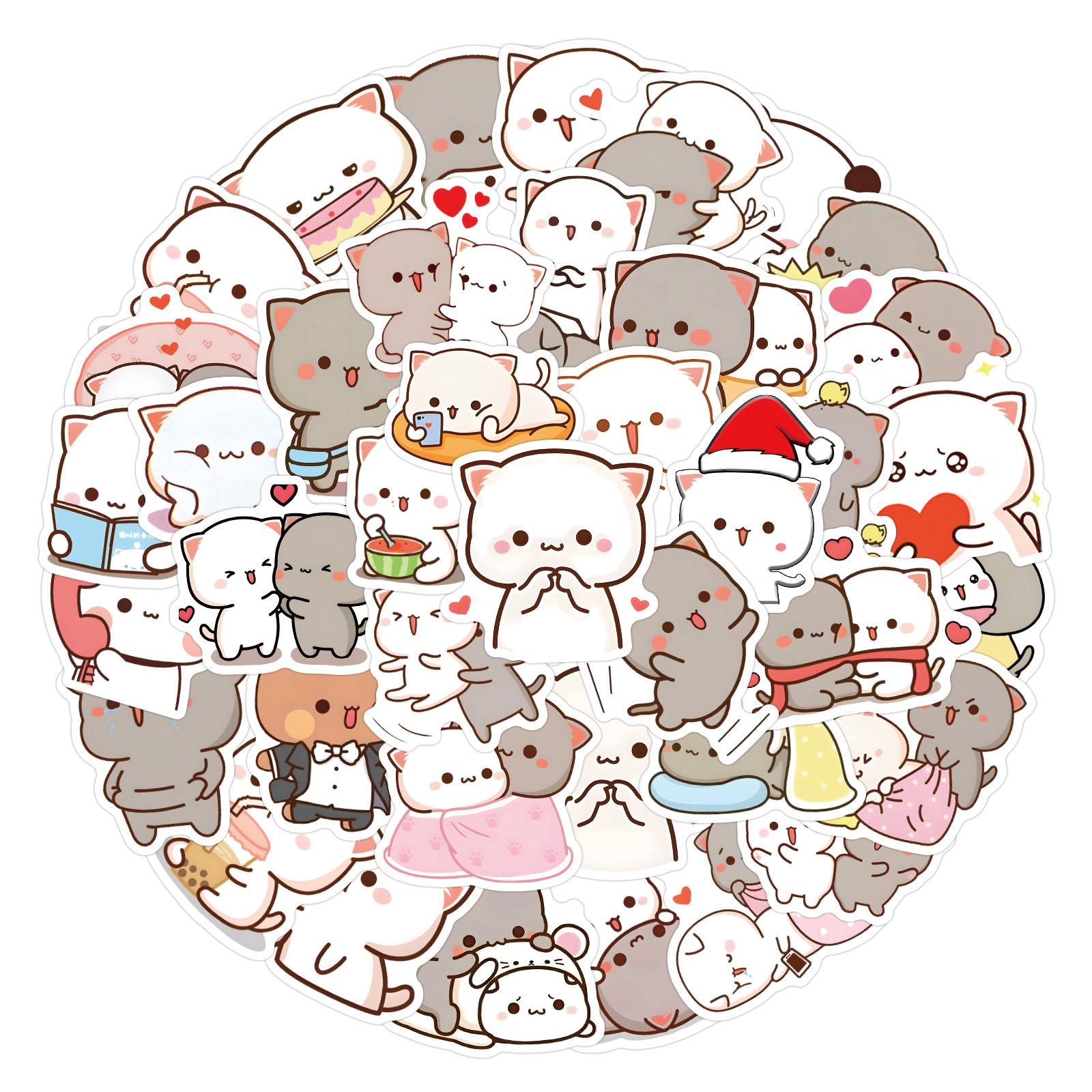 

60 Sheets Kawaii Mochi Cat Stickers for Journals, Water Bottles, and Suitcases