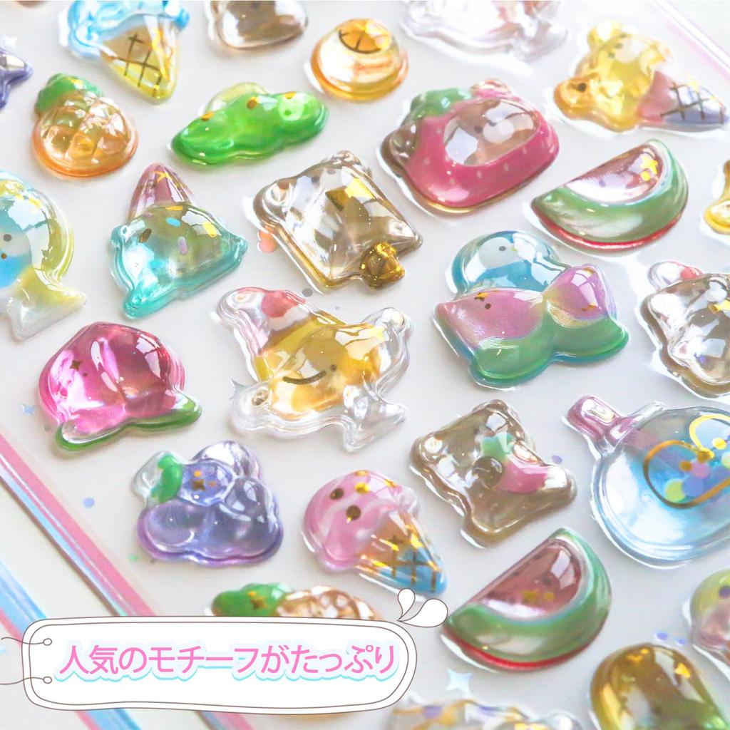 Translucent 3D Stickers Reward Stickers Cute and Puffy Ocean World Design 4 Sets Epoxy Resin Solid 3D Design Perfect for DIY Phone and Gifts - - - - -