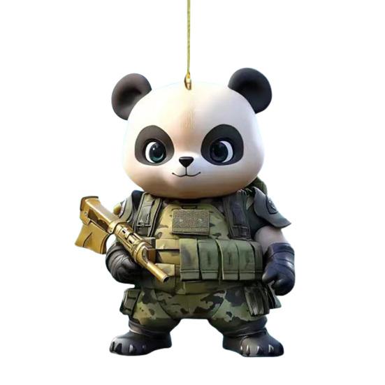 Panda Christmas Ornament 2D Acrylic Cartoon Panda Christmas Tree Hanging Ornament Cute Car Interior Accessories for Car Rear View Mirror Xmas