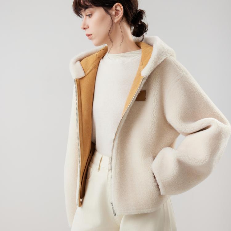 ELLE French Fashion Design Reversible Drop Shoulder Zipper Casual Loose Versatile Long Sleeve Lamb Wool Plush Coat Women outerwear EF53019