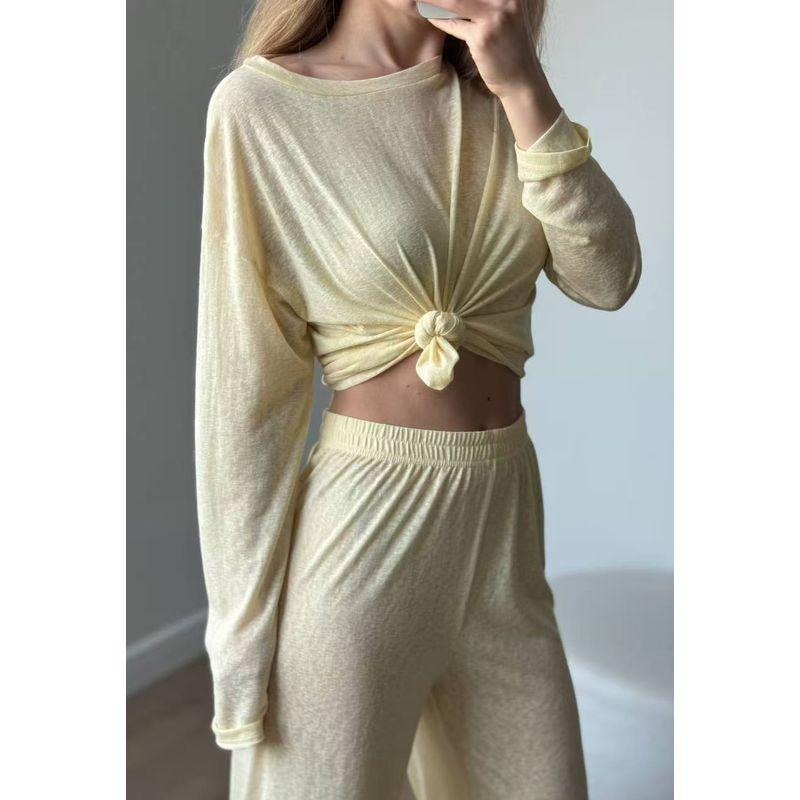 European and American New Fashion Idle Style See-through Loose Top Ankle-tied Trousers Set Top and Pants Set