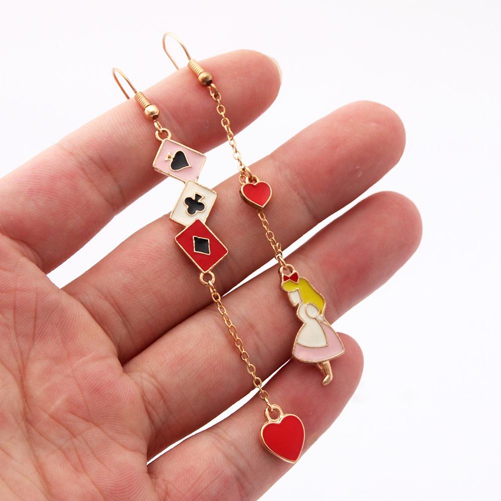 Alice in Wonderland Earrings - Playing Card Dangle Drop Earrings, Japanese Anime Style Cute Jewelry Gift for Women Girls Best Friend