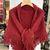 Winter Warm Wool Blended Scarves for Women Solid Color 175cm Large Triangle Shawl with Tassels