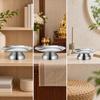Stainless Steel Offering Tray Silver Round Shallow Plate with Pedestal Base Polished