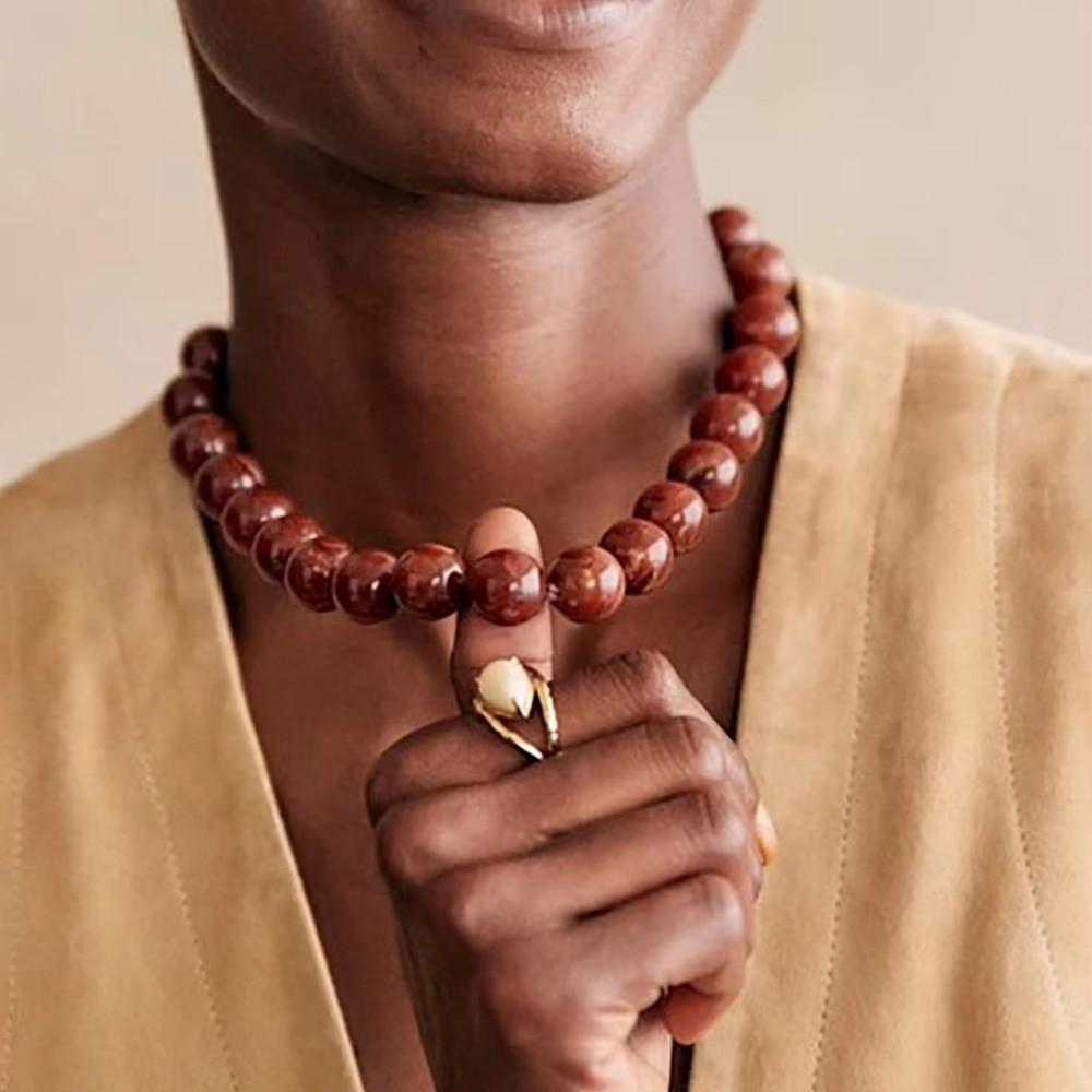 Large Beaded Necklace Acrylic Women Necklaces Retro Round Beads Choker  Jewelry Gift