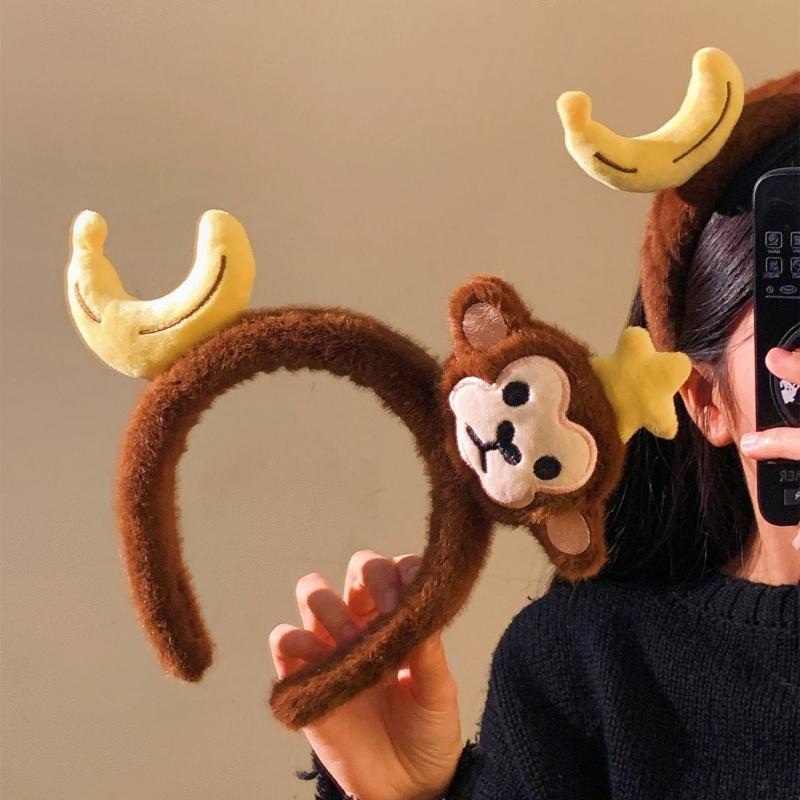 1Pcs Soft Faux Plush Monkey Hairband Funny Banana Hair Hoop Cartoon Animal Headbands Creatures Theme Party Costume