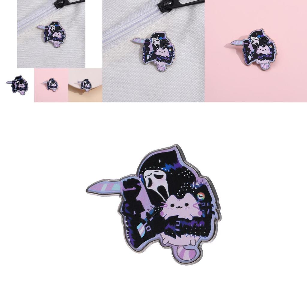 Unique Metal Pin Cute Cartoon Ghost Cat Brooch Festive Pumpkin Skull Style For All