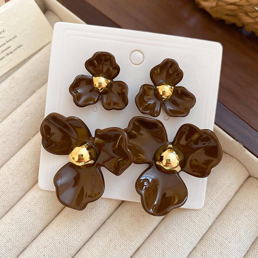 

4Pcs/Set Fashion Drip Oil Acrylic Flower Earrings for Women Vintage Gold Color Round Ball Earrings Set Christmas Jewelry Gifts