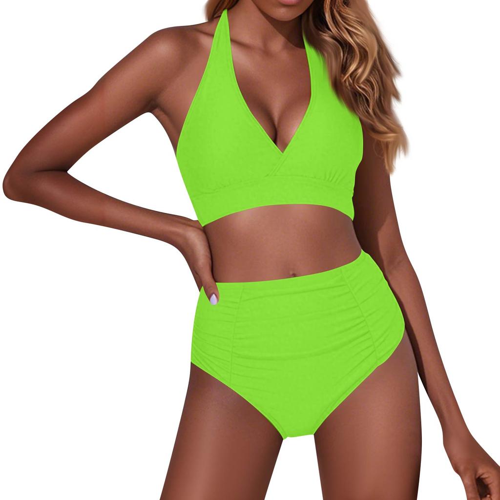 Damski Modny Dwuczęściowy Seksowny Jednokolorowy Strój Kąpielowy Bikini Z Wkładkami Biustonosz Bez Fiszbin