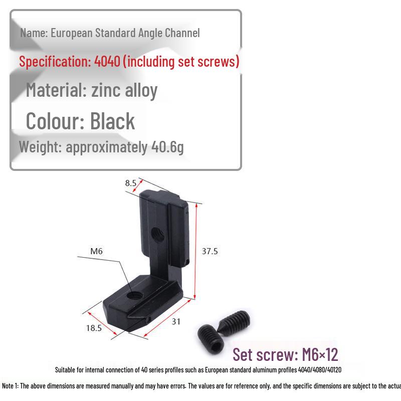 European Aluminum Profile Accessories: Silver Internal Corner & Black Right Angle Connector