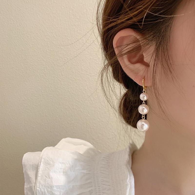 White Imitation Pearl Long Dangle Earrings For Women Golden Color Metal Hoop Earrings Wedding Party Fashion Elegant Jewelry Gift A1