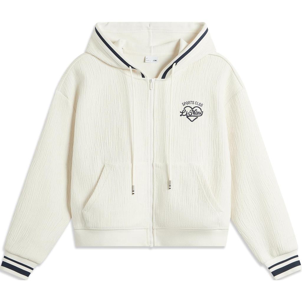 Li-Ning Comfortable Casual Color-Block Hooded Letter Print Cardigan Sweatshirt Women sweatshirt Off-White AWDU682-1