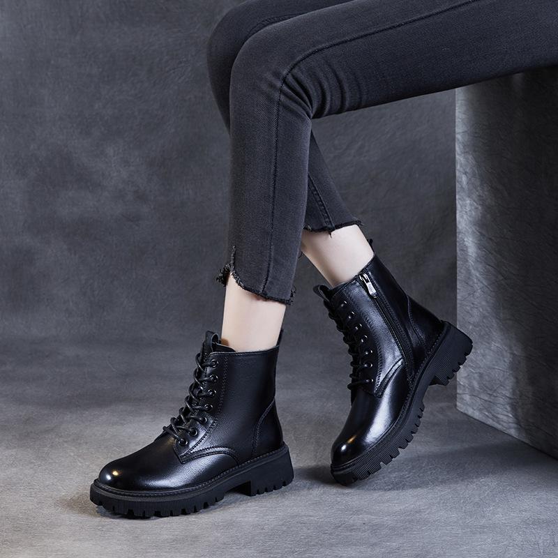 2025 autumn and winter women's shoes new casual Martin boots first layer cowhide British style boots women's short boots