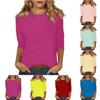 Top Casual a Colore Unico da Donna con Scollo a O e Maniche a Tre Quarti