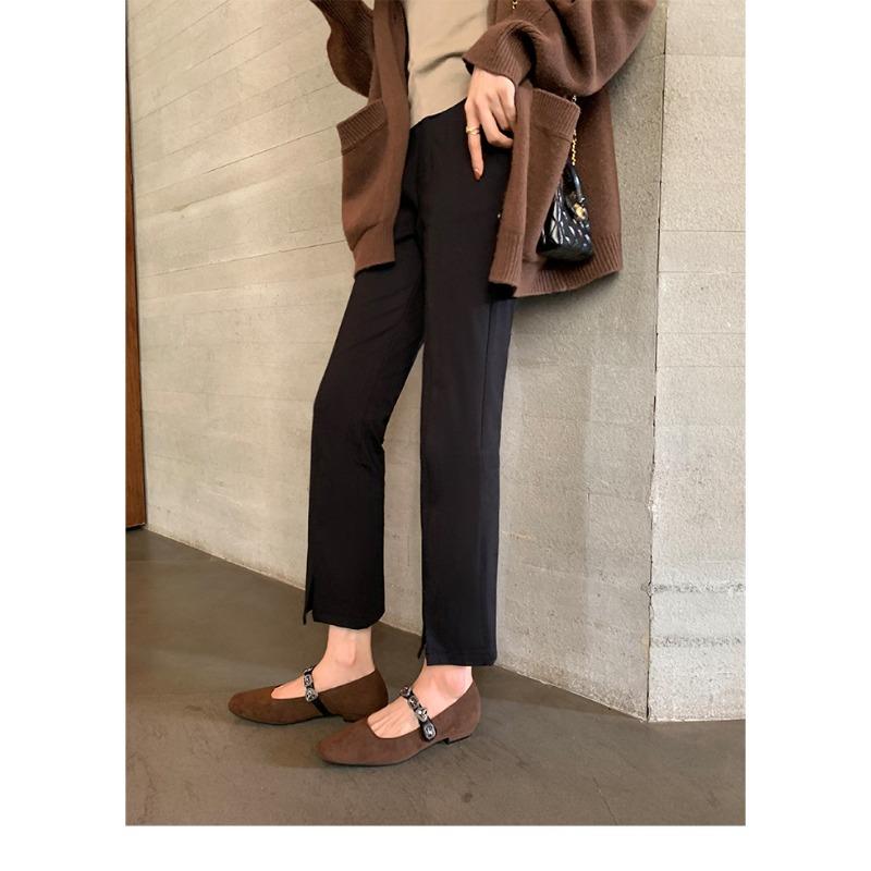 Sheepskin Version~ Leather Shoes Leopard Print Mary Jane Shoes Women's Single Shoes Rhinestone Shallow Mouth Ballet Flat Shoes Ladyshoes