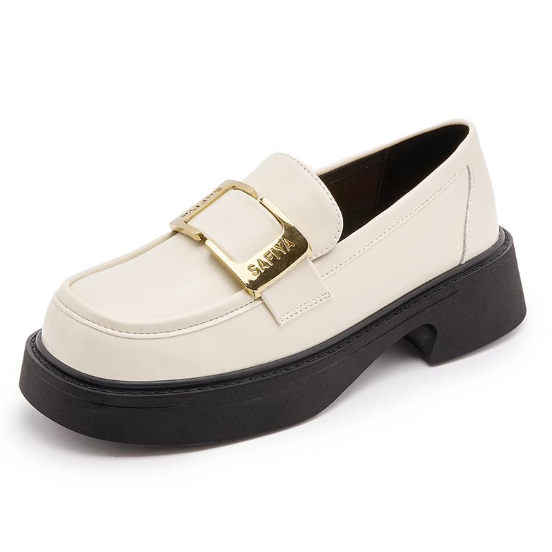 

Кожаные маленькие кожаные туфли женские платформа 2025 осень новые лоферы пряжка-лошадка мягкая подошва модные в британском стиле черные одинарные туфли 40