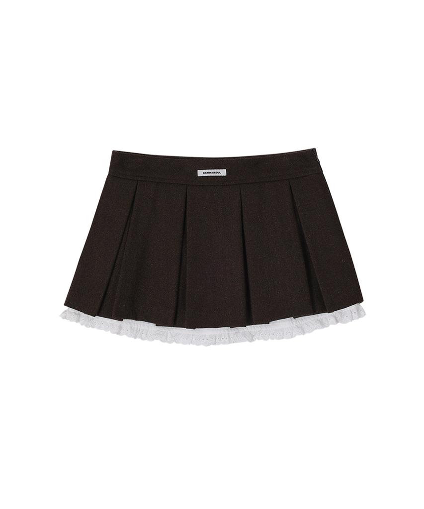 Crank Lace Layered Pleated Skirt_Brown