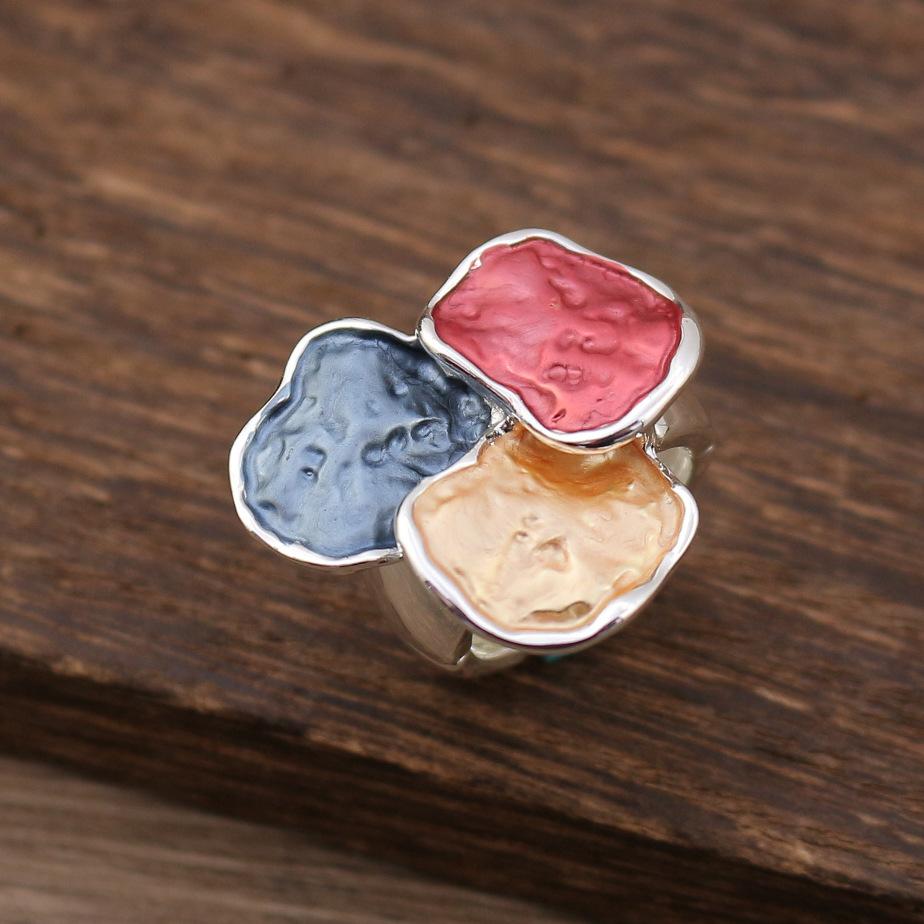 Enamel Geometric Flower Elastic Ring, Women's Fashion High-end Rose Alloy Ring