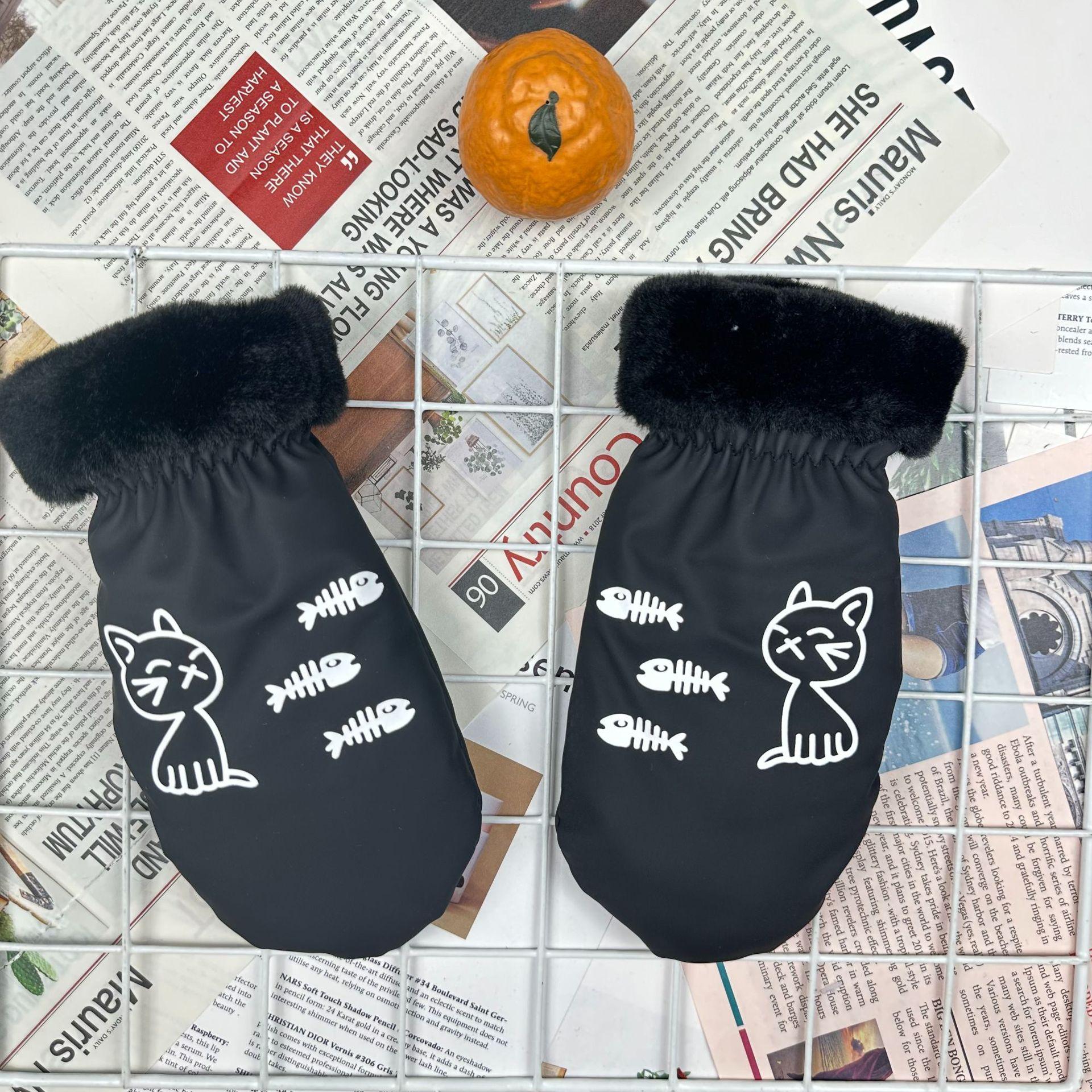 

Милые варежки, напоминающие кошачью кожу, школьные перчатки, милые перчатки для езды на велосипеде, защищающие от холода и тепла чёрный