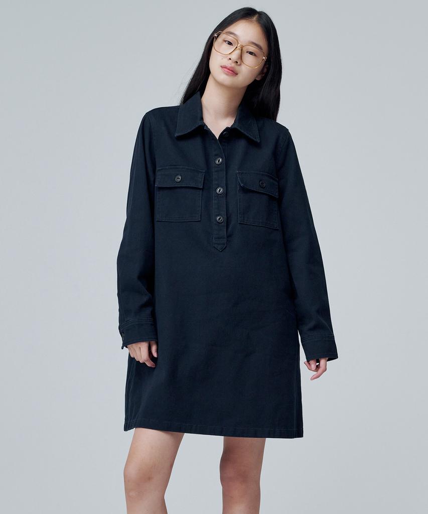 MALOUPE 7102 Collared Denim Dress (Navy)