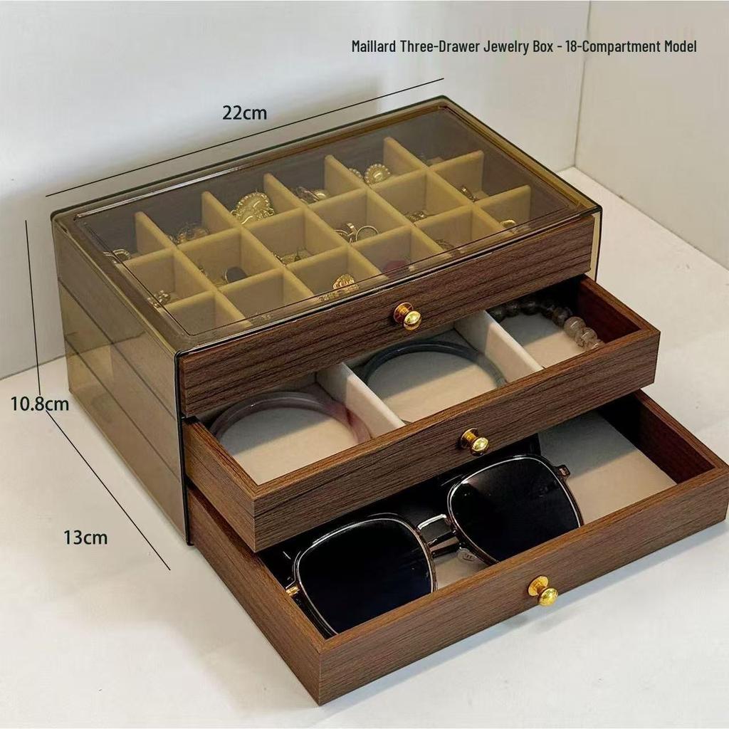 Multi-Position Open Window Watch and Jewelry Display Box with Walnut Wood Grain