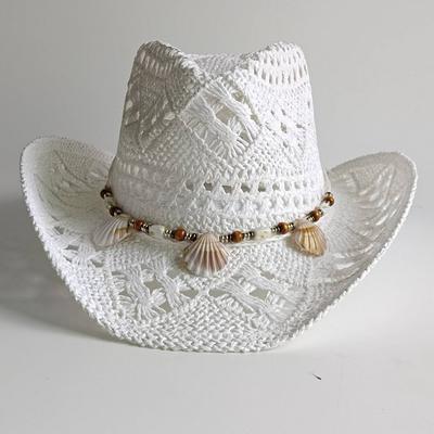 Western Cowboy Hats Beach Bohemian Straw Hat Wooden Beads Hollow Out Sun Hat Shell Women Men Cowboy Hat