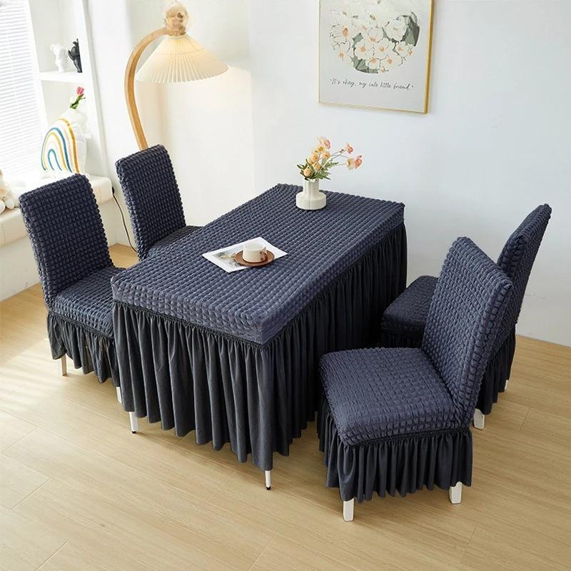 French Style Seersucker Table Cloth with Skirt Stretch Rectangular Anti-Dust Dining Table Cover Removable Washable Home Decor