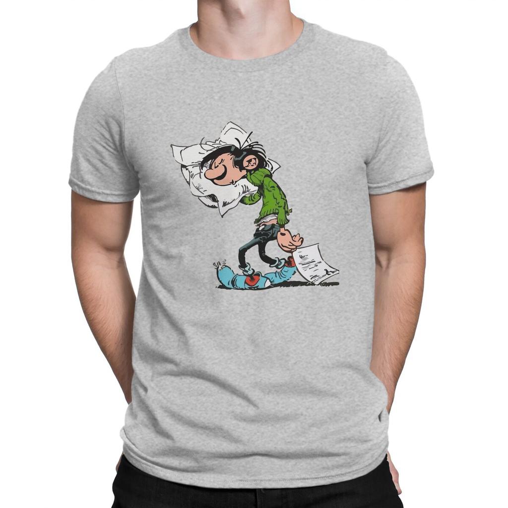 Gaston Lagaffe Comics Creative Tshirt For Unisex Big Ben With Pillow Round Collar Pure Cotton T Shirt Hip Hop Gift Clothes Tops