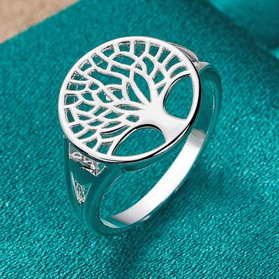 Bague Arbre de Vie pour Femme Creuse Ronde Mode Design Unique Accessoire de Bijouterie Couleur Platine Plaqué Cuivre Inspiré Floral Créatif