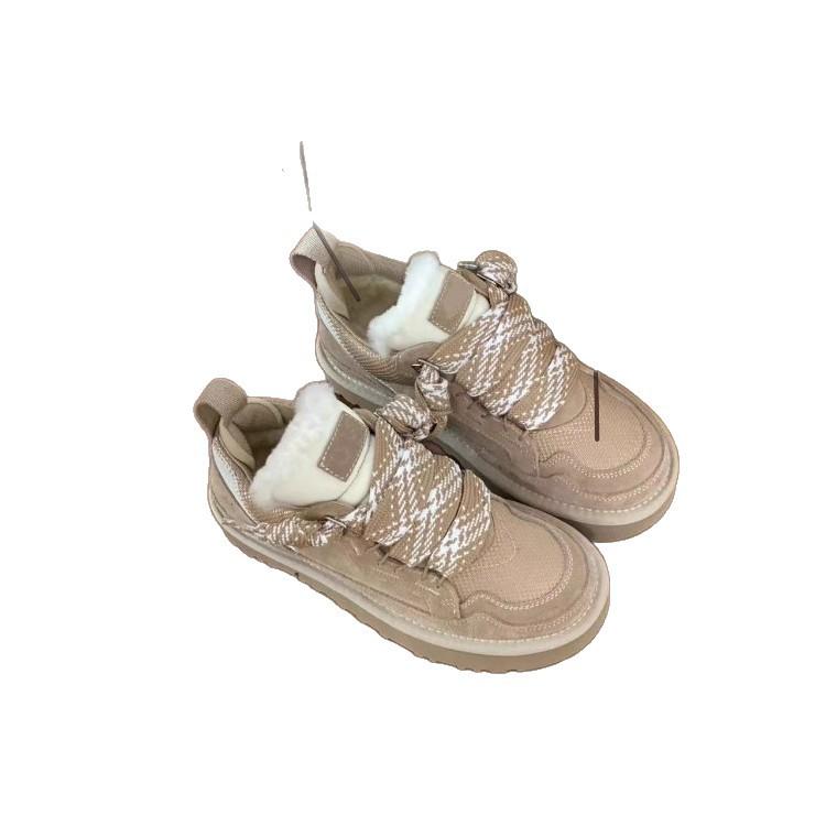 Sheepskin and Fur Integrated Snow Boots Women's Fashion Winter New Space-up One-pedal Non-slip Warm Sports Casual Cotton Shoes