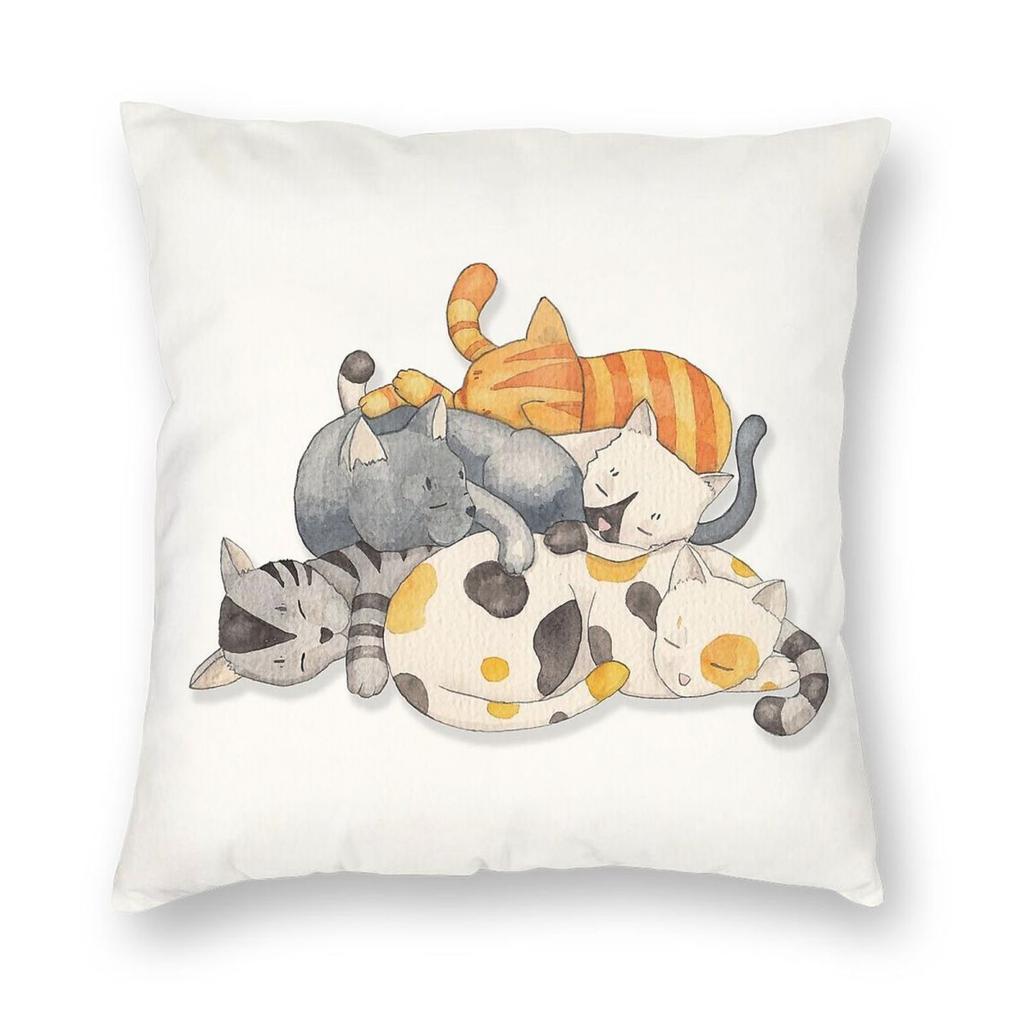 Cat Nap Siesta Time Pillowcase Polyester Linen Velvet Printed Zip Decorative Throw Pillow Case Car Cushion Cover