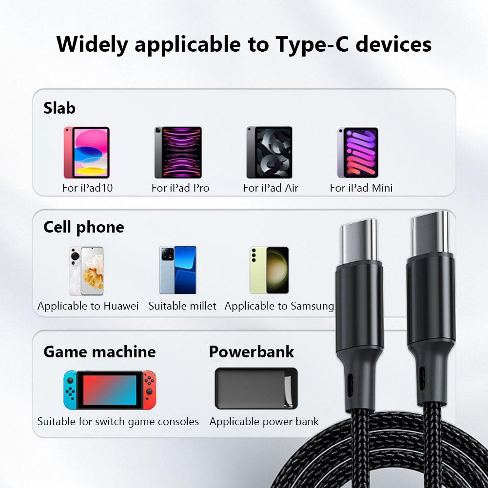 USB Type-C Male To Male Charging Cable USB C To USB C Data Cable PD 60W Fast Charge Cable For Type C Devices Smartphones