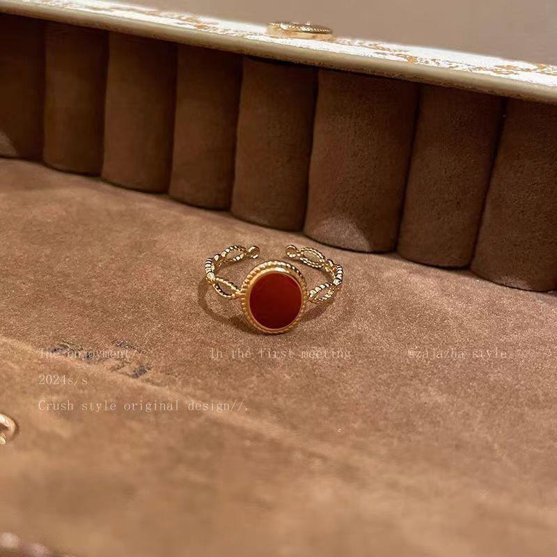 Ma Jin Caixin Retro Red Ring Collection Light Luxury Fashion Versatile Daily Stacking Open Ring