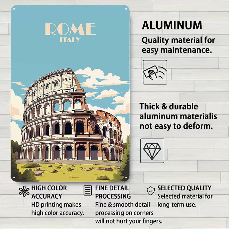 Colosseum Rome Italy Metal Signs Transportation Poster Wall Art Mural Custom Tinplate Sign for Wall Art Decoration Room Decor