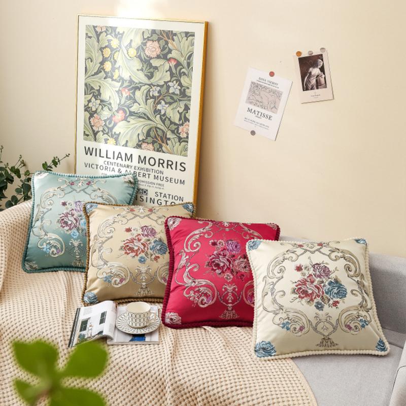 Floral Decorative Pillow Cases Embroidered Jacquard Throw Pillow Cushion Cover For Living Room Decor