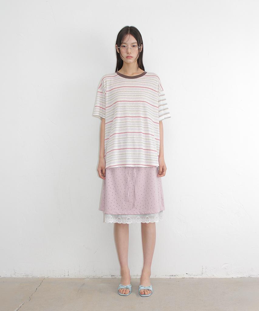 Ronron Dot Layered Lace Hem Skirt Pink