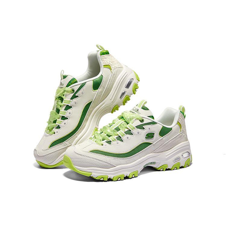 Skechers DLites 1.0 Lace Bear 2.0 Mesh Comfortable Versatile Daily Wear Durable Low-Top Dad Shoes Women Sneaker White Green 896738-WGR