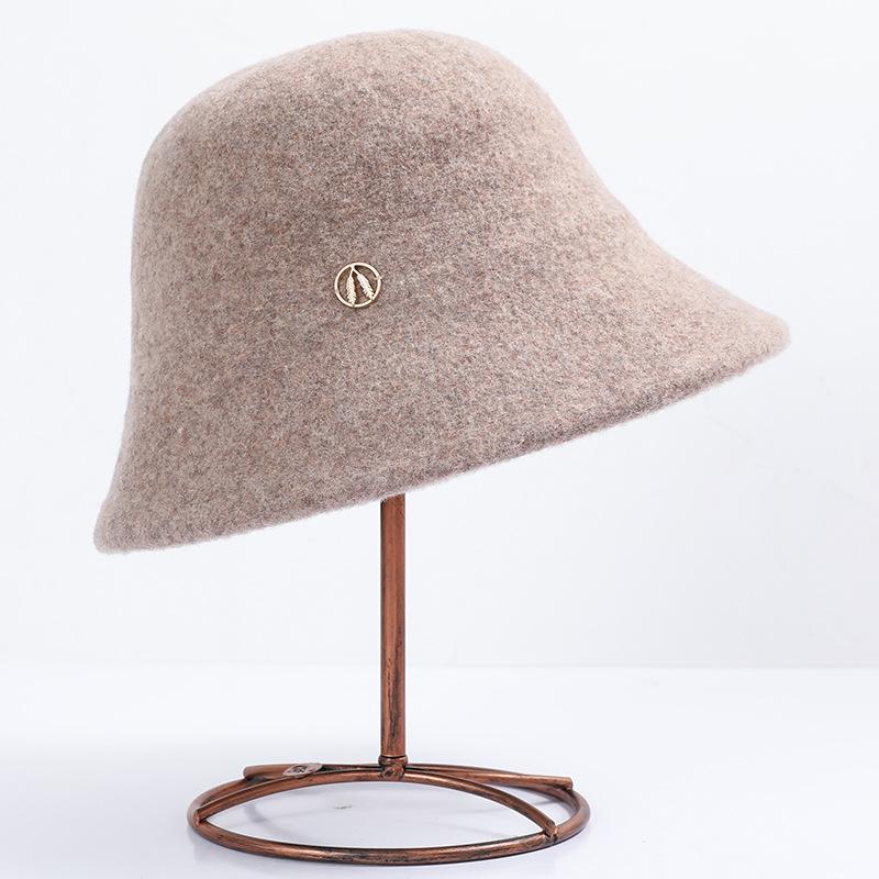 

Новая шерстяная шляпа-ведро женская модная универсальная шляпа-ведро однотонная для маленького лица теплая шляпа-ведро осень и зима One Size