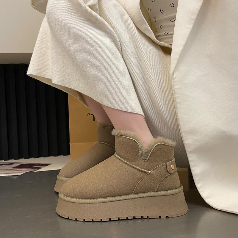 Schneestiefel für Damen Winter Fellintegrierte Kurze Stiefel mit Dickem Fleece für Wärme Schnee Baumwollschuhe Brotschuhe