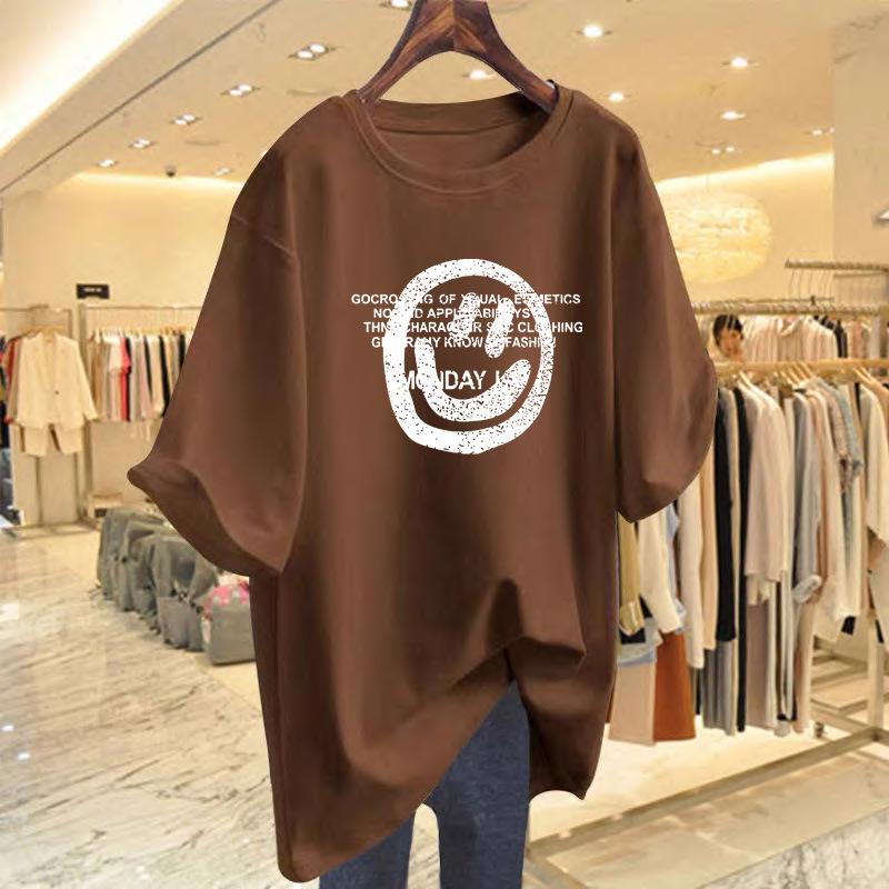 

Pure cotton slim split short-sleeved t-shirt women s summer 2025 new medium and long personalized chic half-sleeved top ns tide XXXL