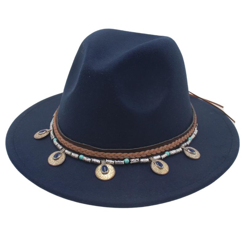 Flowing Beads Imitation Gemstone Tibetan Style Top Hat Jazz Dance Men'S And Women'S Big Eaves Hat