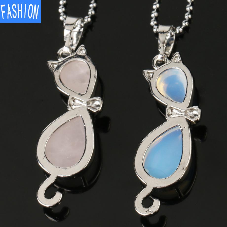 European And American Personality Amethyst Necklace Animal Cat Abstract Inlaid Natural Stone Pendant