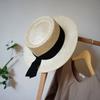 French Retro Japanese Versatile Sisal Grass Woven Flat Top Top Top Hat Women'S Summer Vacation Beach Straw Hat Sun Protection