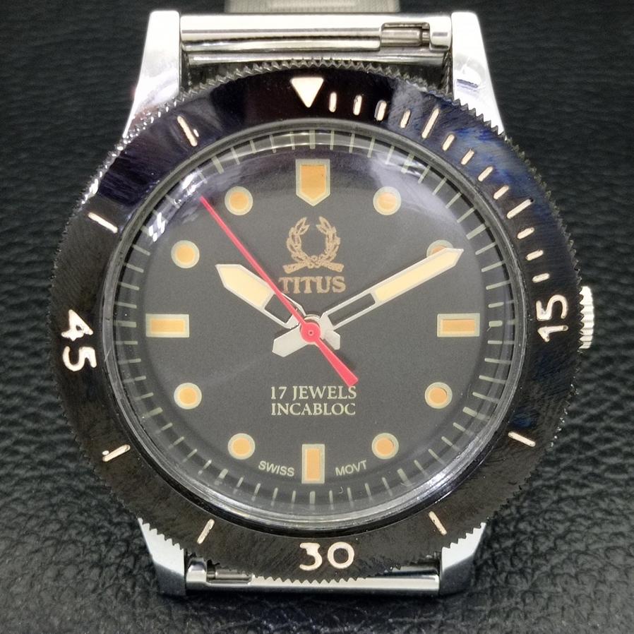 40MM DREHBARE LÜNETTE SCHWEIZER HERREN AUFGEARBEITETE TITUS SCHWARZES ZIFFERBLATT UHR a430789-2 R104-a430789